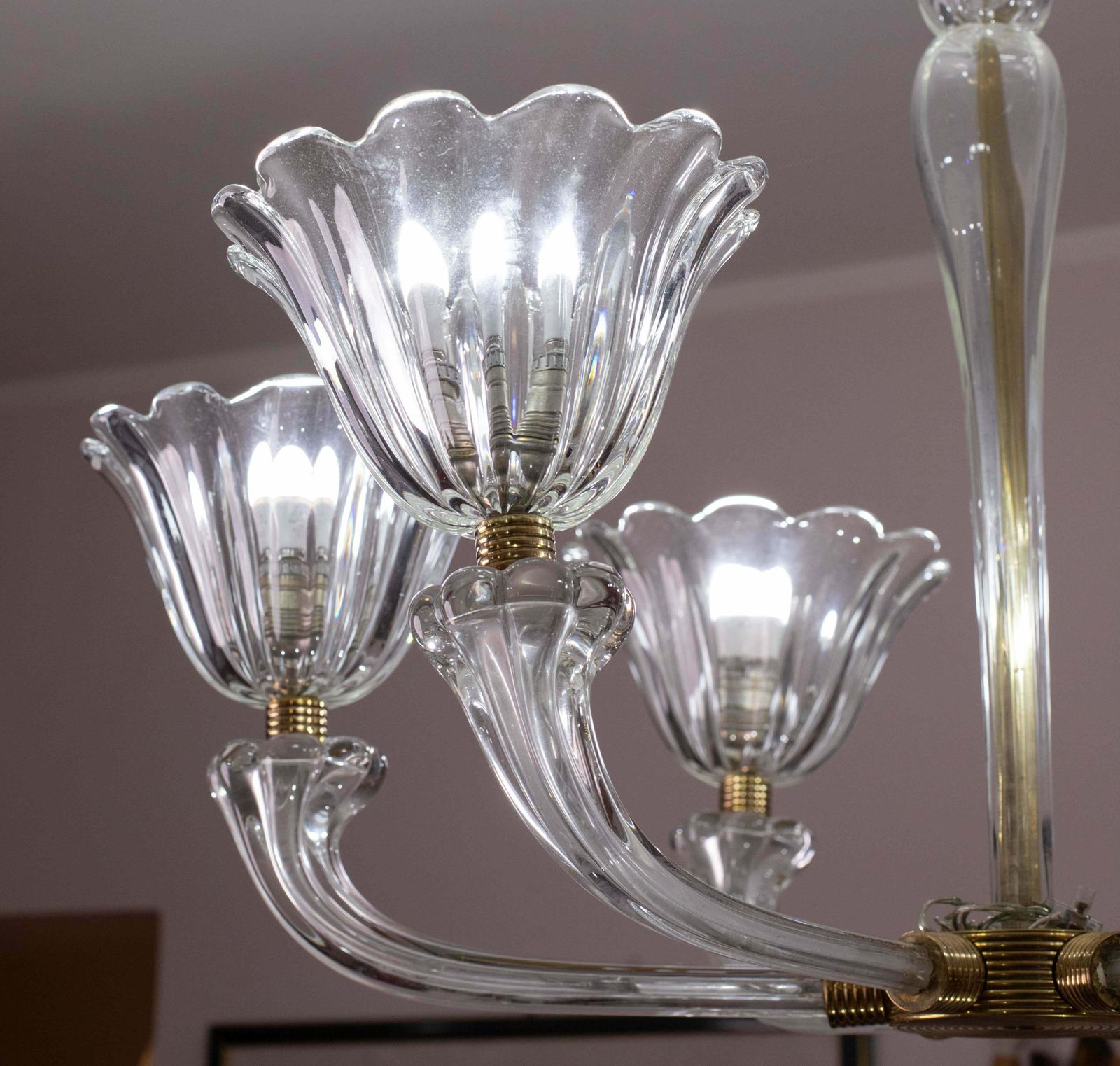 Mid Century Venetian Art Deco Murano Blown Glass Six Light Chandelier By Seguso photo Lighting