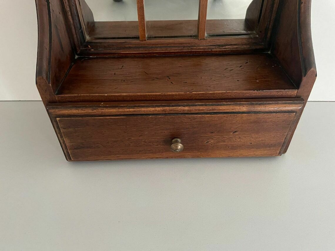 Mid Century Italian Wood Window Wall Mirror With Drawer 1950s Italy photo vinterior