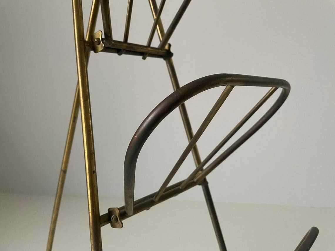 Mid Century Italian Brass 3 Tier Folding Magazine Rack Stand 1950s  Italy photo vintage
