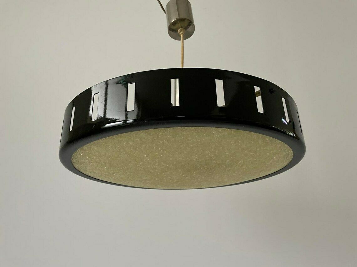 German Modern Round Black Metal Ceiling Lamp 1960s Germany photo vinterior