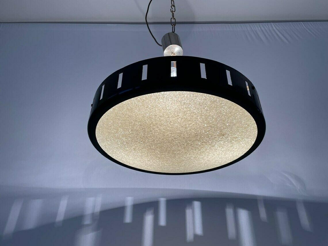 German Modern Round Black Metal Ceiling Lamp 1960s Germany photo vintage