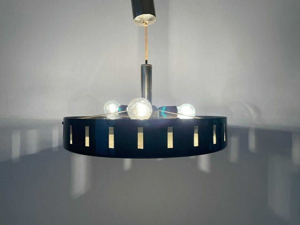 photo for sale German Modern Round Black Metal Ceiling Lamp 1960s Germany