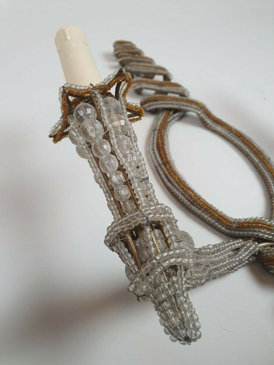 Pair Of Sconces Decorated With Glass Beads, Italy, Circa 1940 photo vinterior