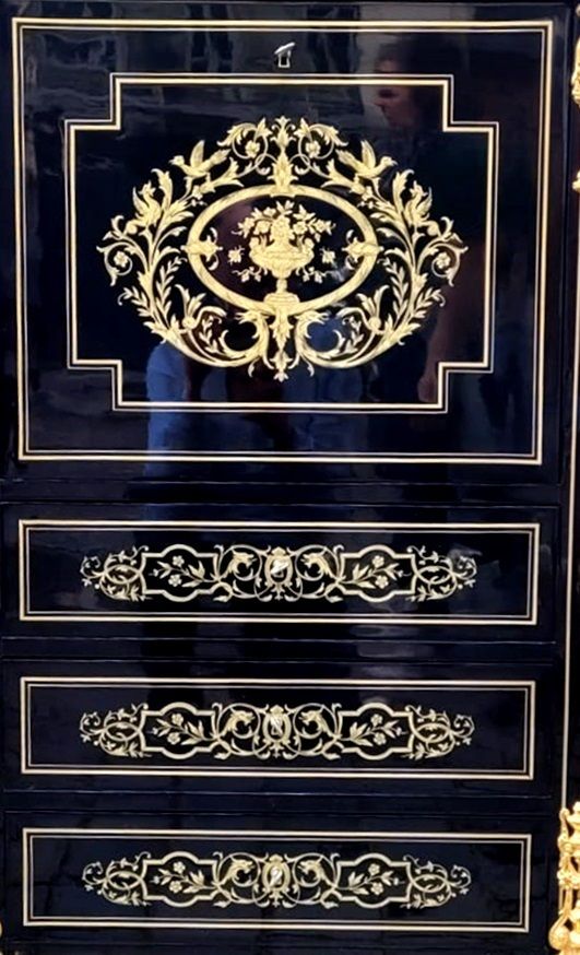 Napoleon III Secretary In Blackened Pear Wood   Brass Marquetry photo 4550.0