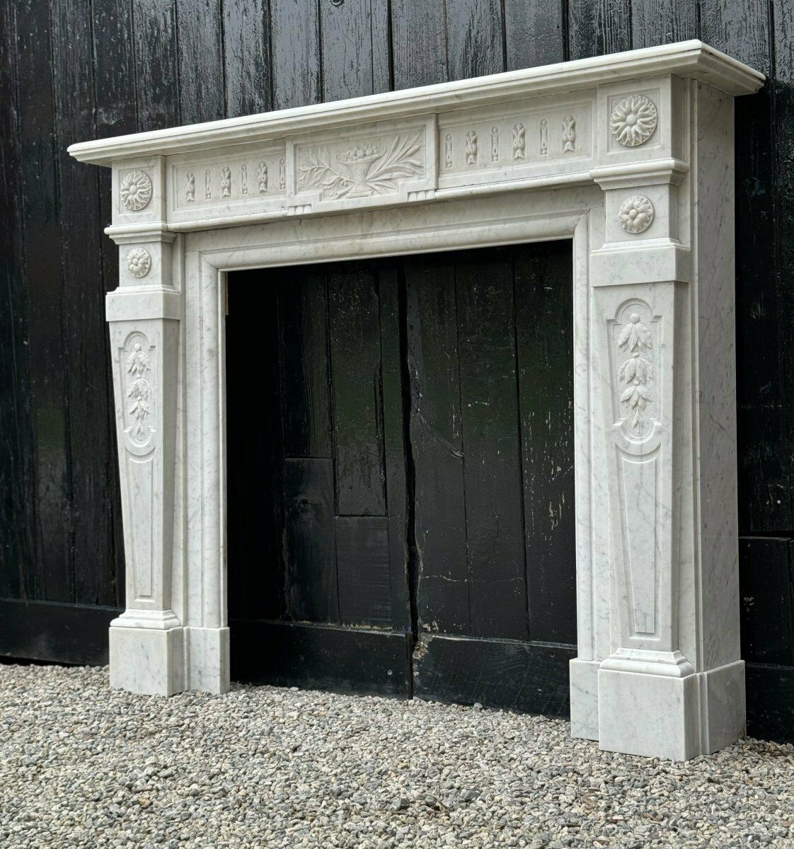 Louis XVI Style Fireplace In White Carrara Marble Circa 1880 photo for sale