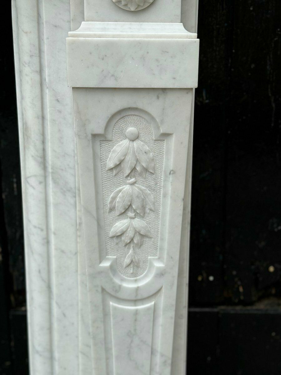 Louis XVI Style Fireplace In White Carrara Marble Circa 1880 photo vinterior