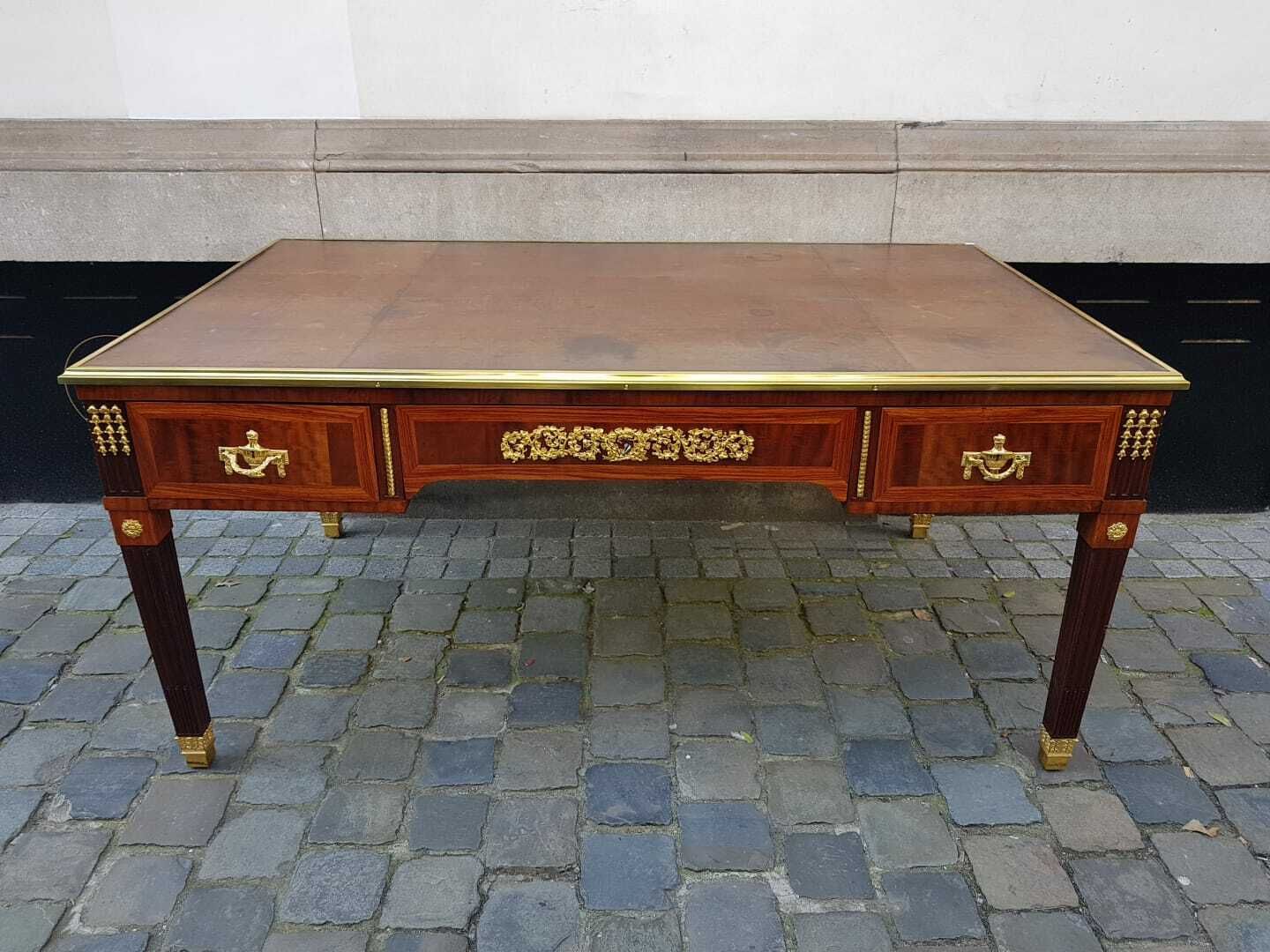 Beautiful And Large Louis XVI Style Desk   Several Species Of Fruitwood   Gilt Bronze Hardware   Leather photo Furniture