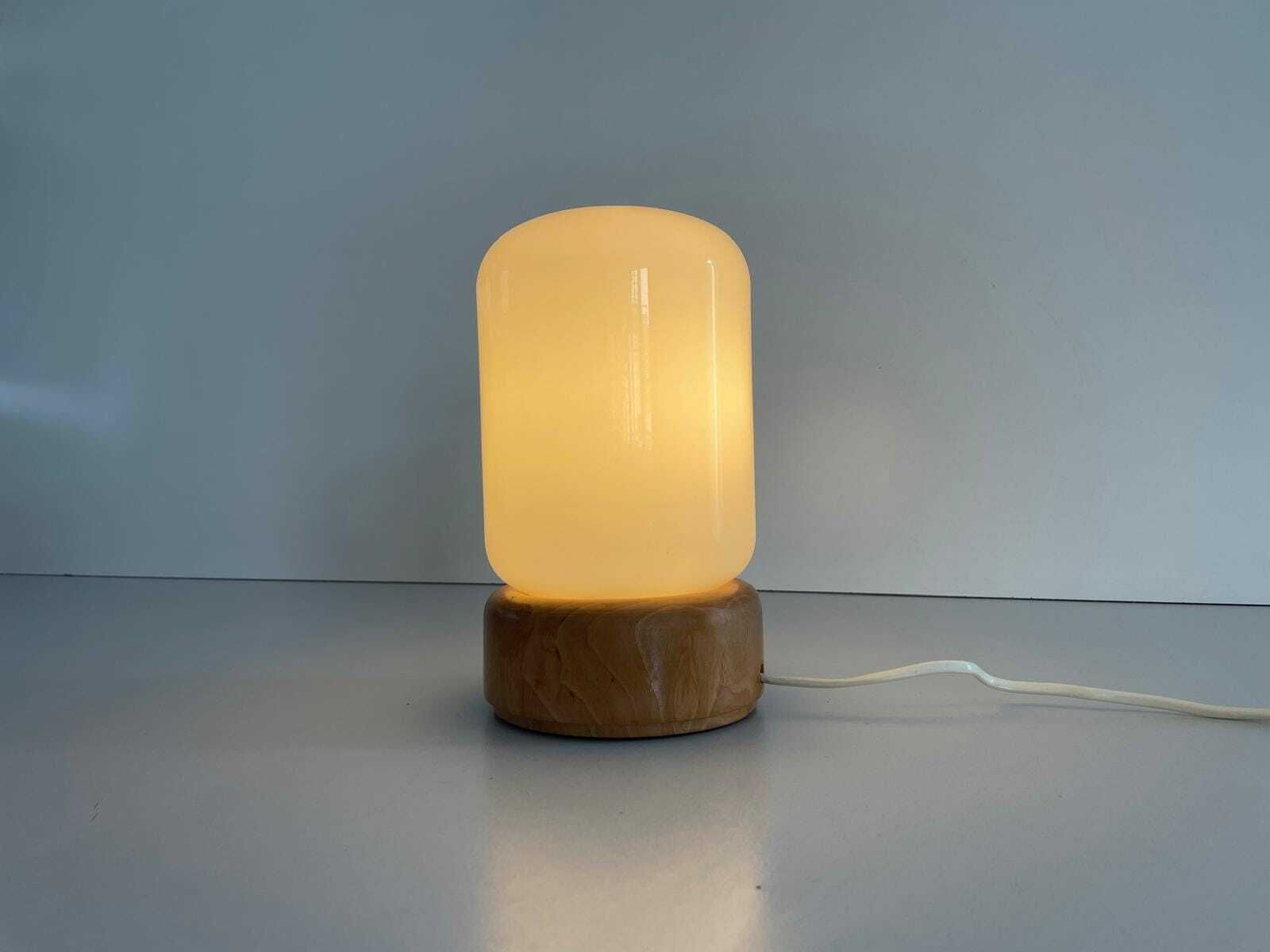 Italian Opaline Glass Small Table Lamp With Wood Base, 1970s, Italy photo furniture