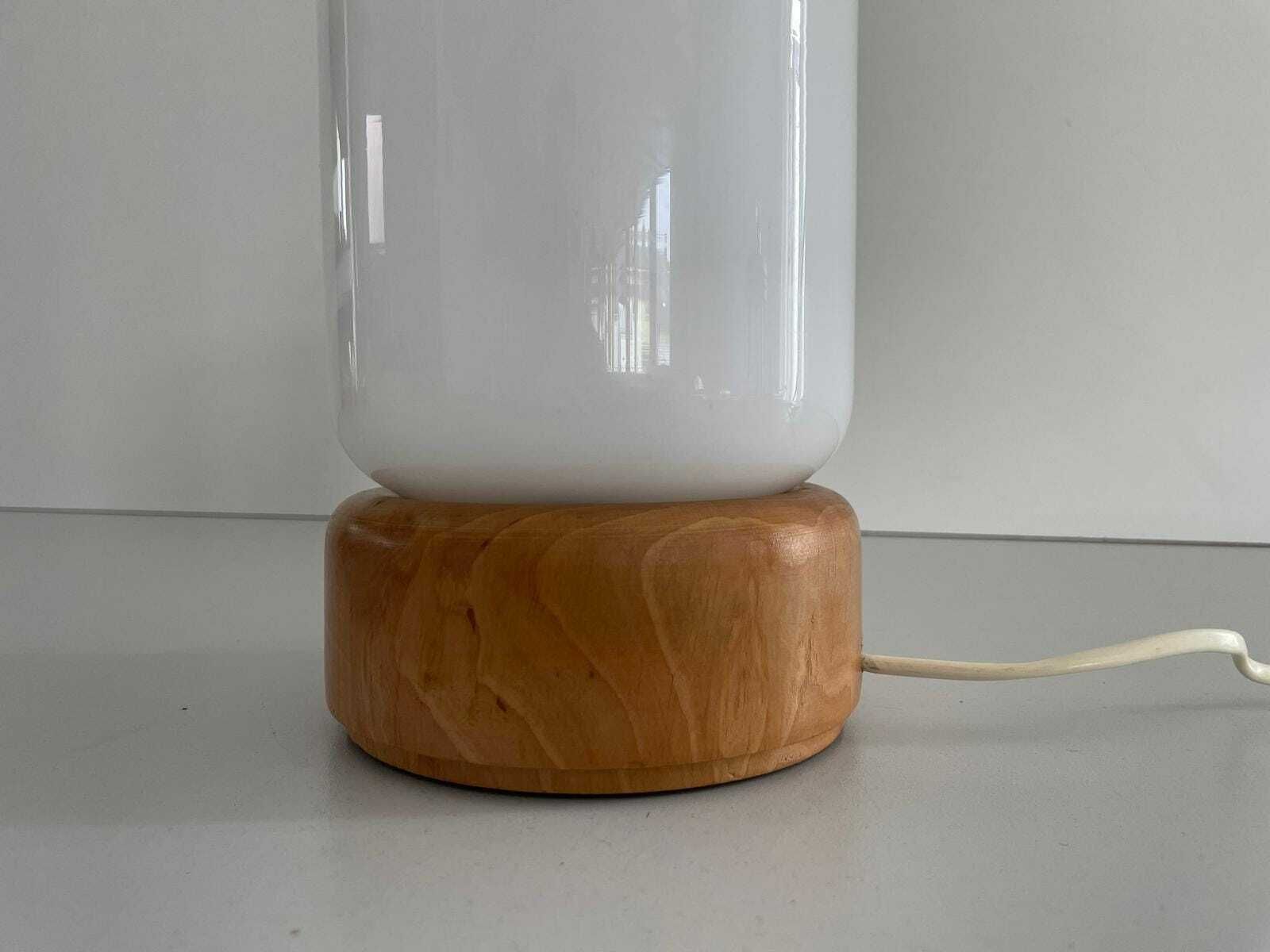 Italian Opaline Glass Small Table Lamp With Wood Base, 1970s, Italy photo vinterior