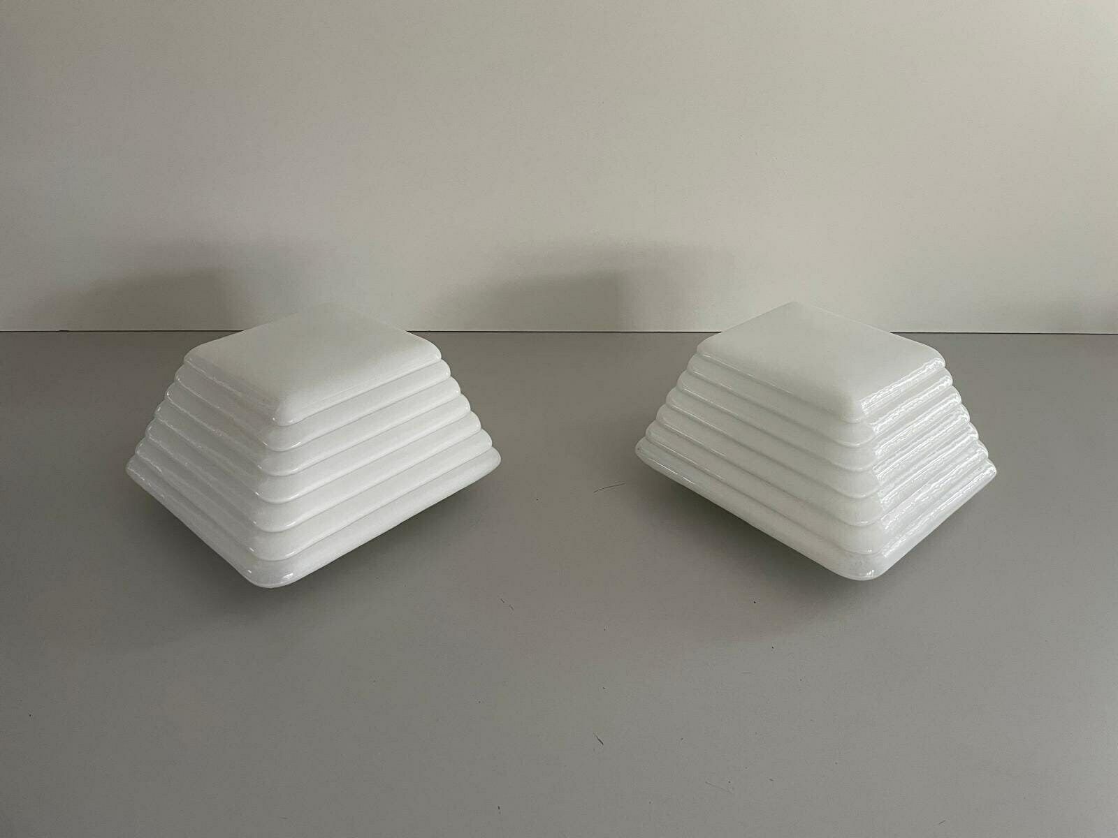 Unusual Layered Design Milk Glass Pair Of Sconces By Leucos, 1970s, Italy