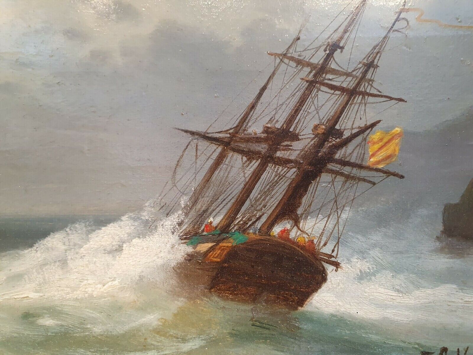 Emile Louis Vernier, French School 1829   1887 Oil On Panel "Marine" photo for sale