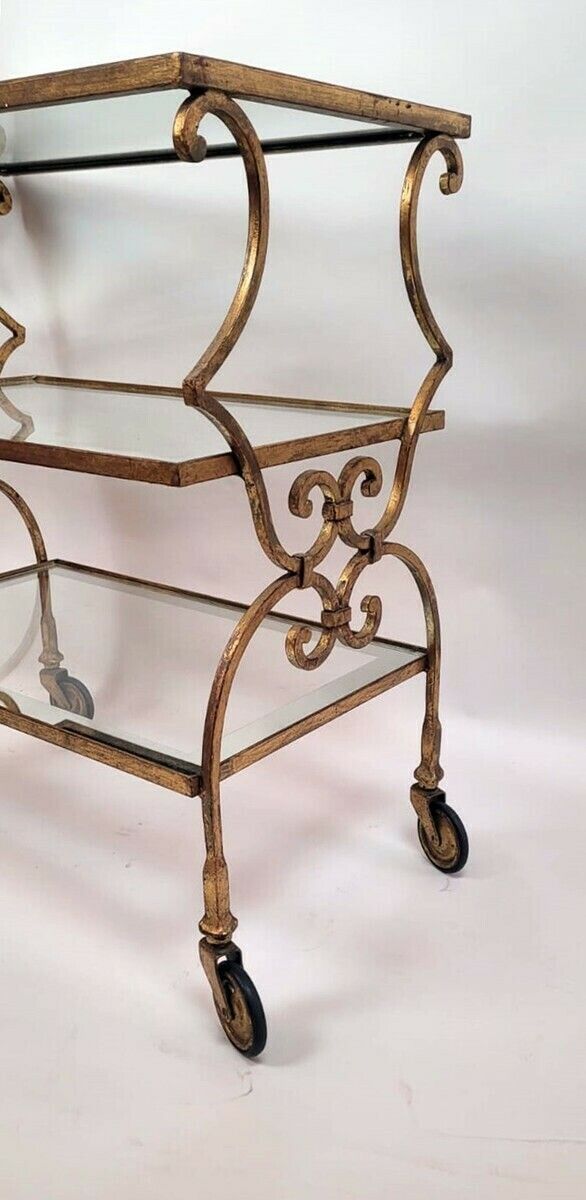 Serving Table In Gold Metal And Glass   3 Levels   Circa 1940 photo furniture