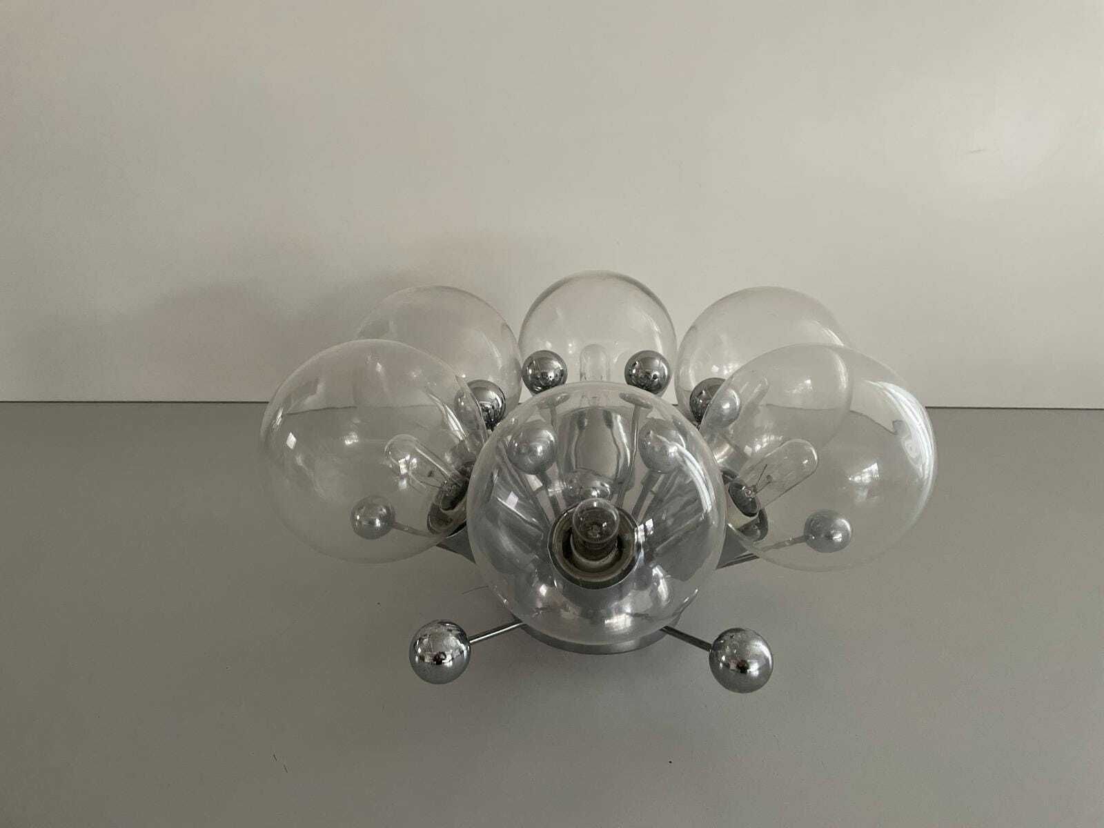 Italian 6 Ball Glass And Chrome Body Atomic Flush Mount Light, 1960s, Italy photo furniture
