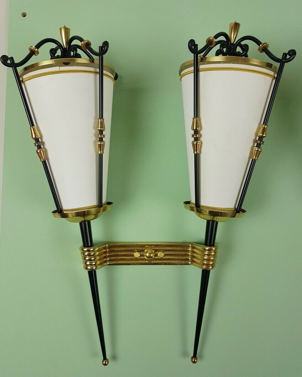M. Kobis And R Lorence, Pair Of Double Sconces In Sheet Metal And Wrought Iron, Circa 1950 photo furniture