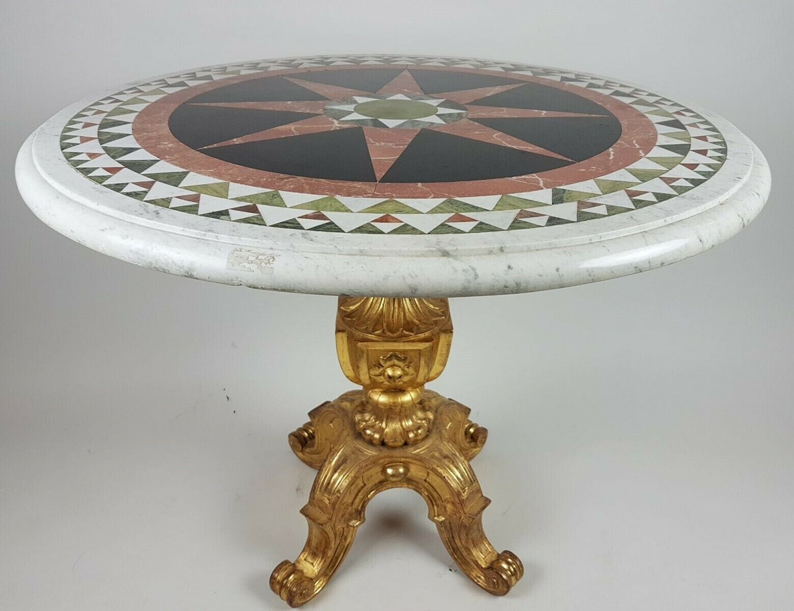 Pedestal Table With Inlaid Marble Tablet And Gilt Wood Base   Italy 19th Century photo Furniture