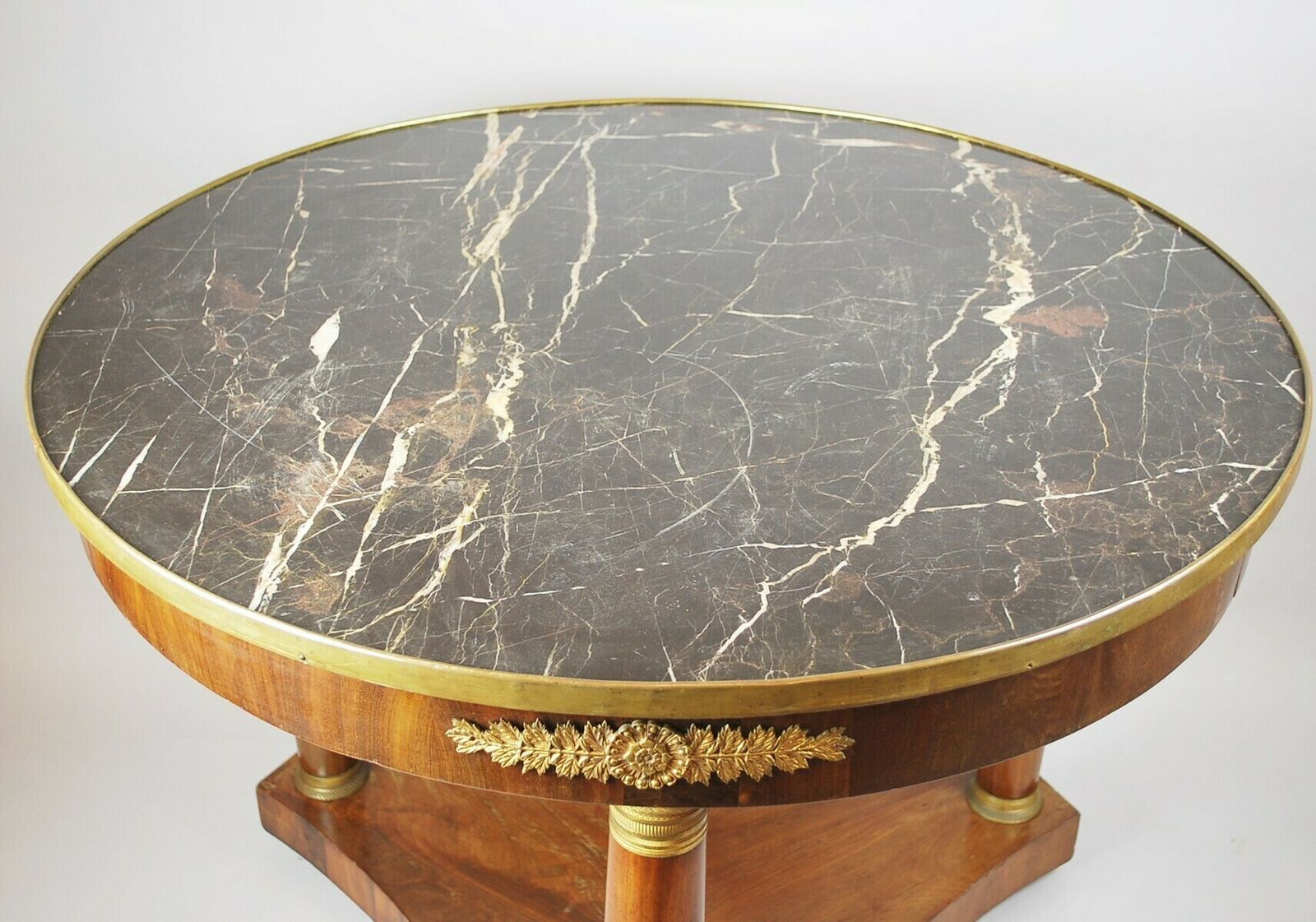 Empire Mahogany Pedestal Table With Marble Shelf 19th photo for sale