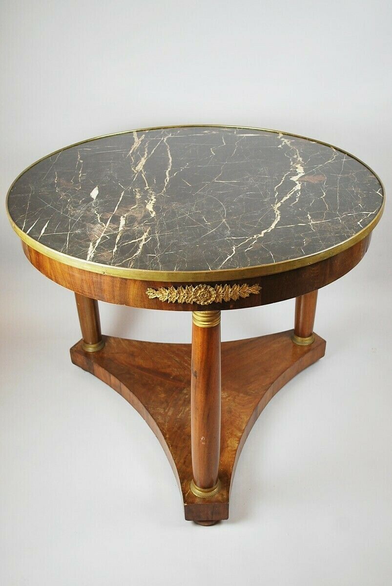 Empire Mahogany Pedestal Table With Marble Shelf 19th photo Furniture