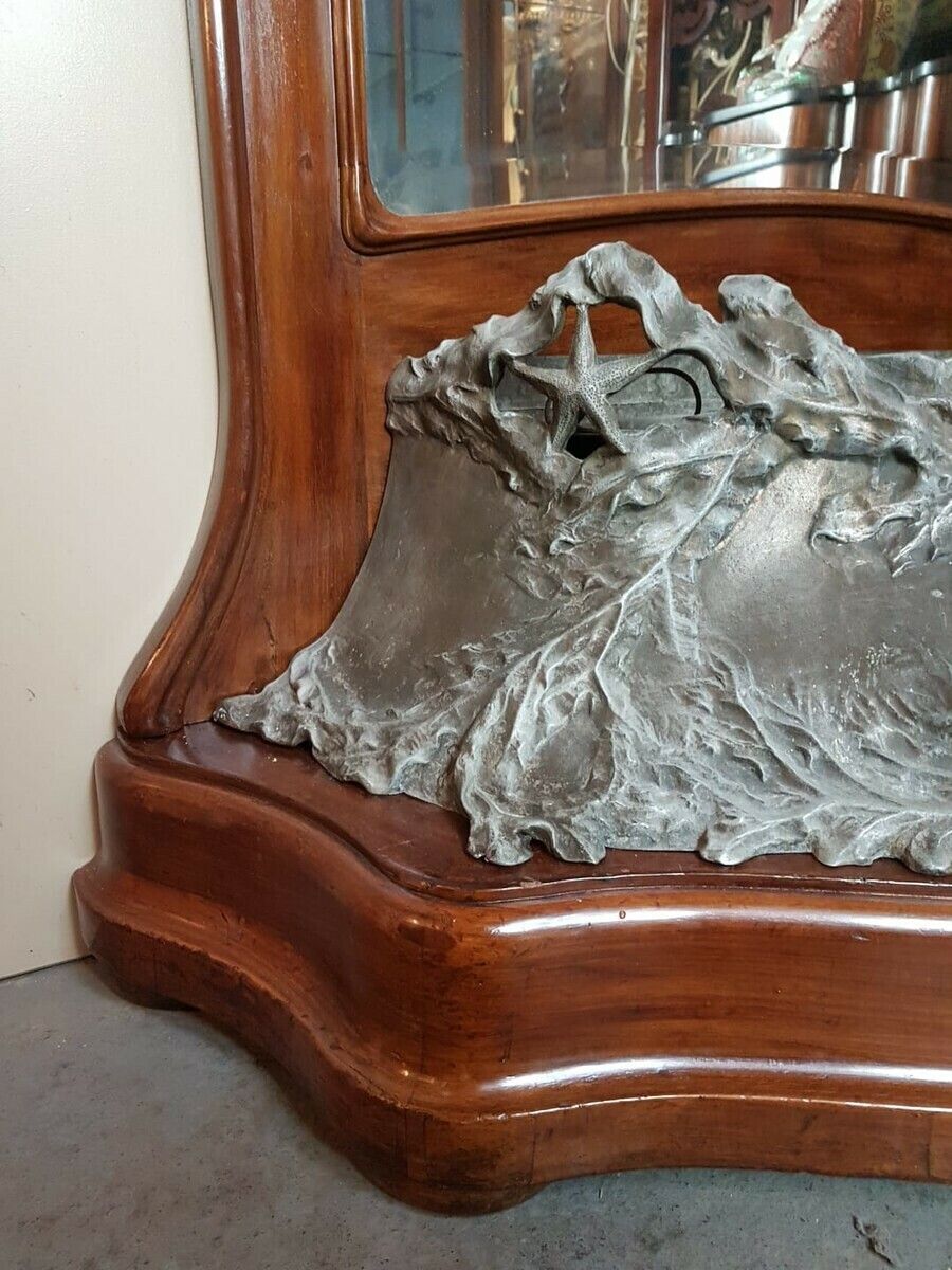 Art Nouveau Hall Mirror In Mahogany And Pewter Forming A Planter photo vinterior