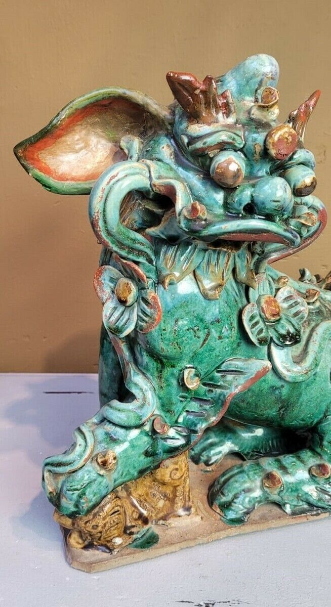 Pair Of Glazed Ceramic Foo Dogs   First Half Of The 20th Century photo 4750.0