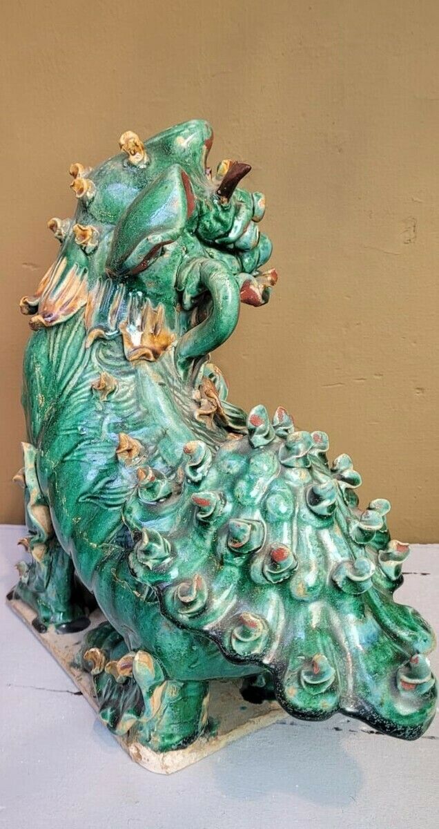 Pair Of Glazed Ceramic Foo Dogs   First Half Of The 20th Century photo buy