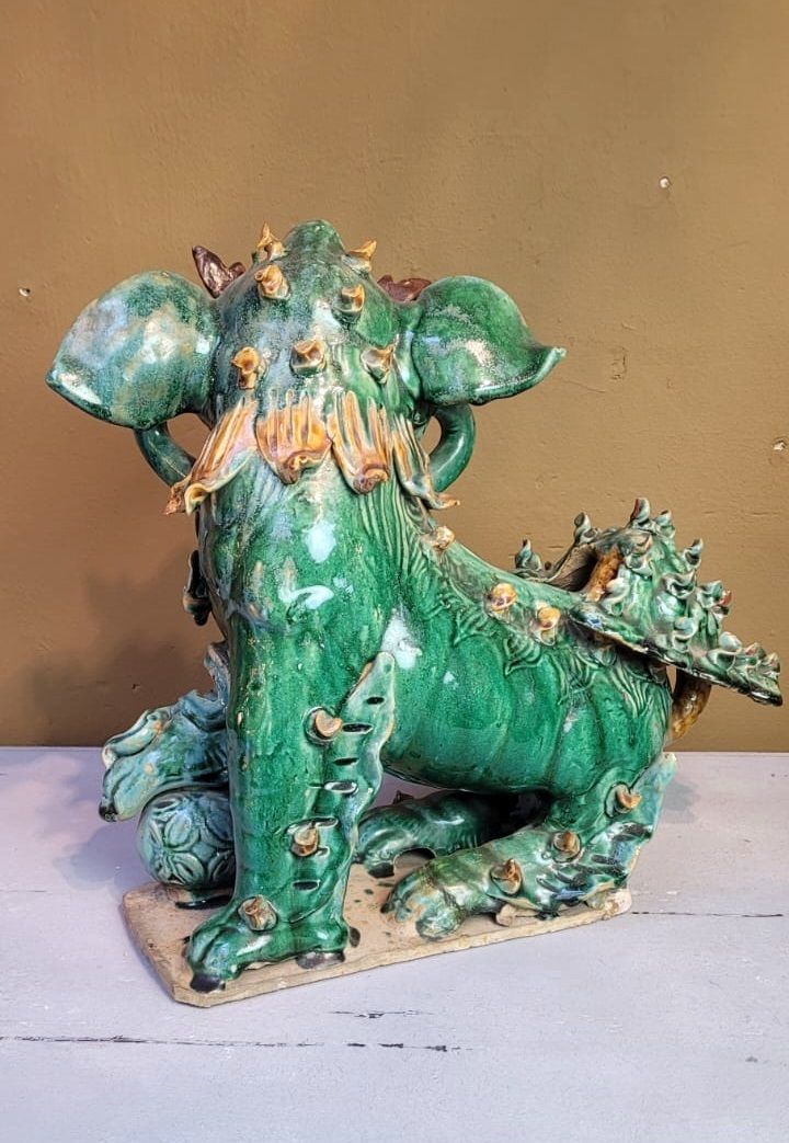 Pair Of Glazed Ceramic Foo Dogs   First Half Of The 20th Century photo vintage