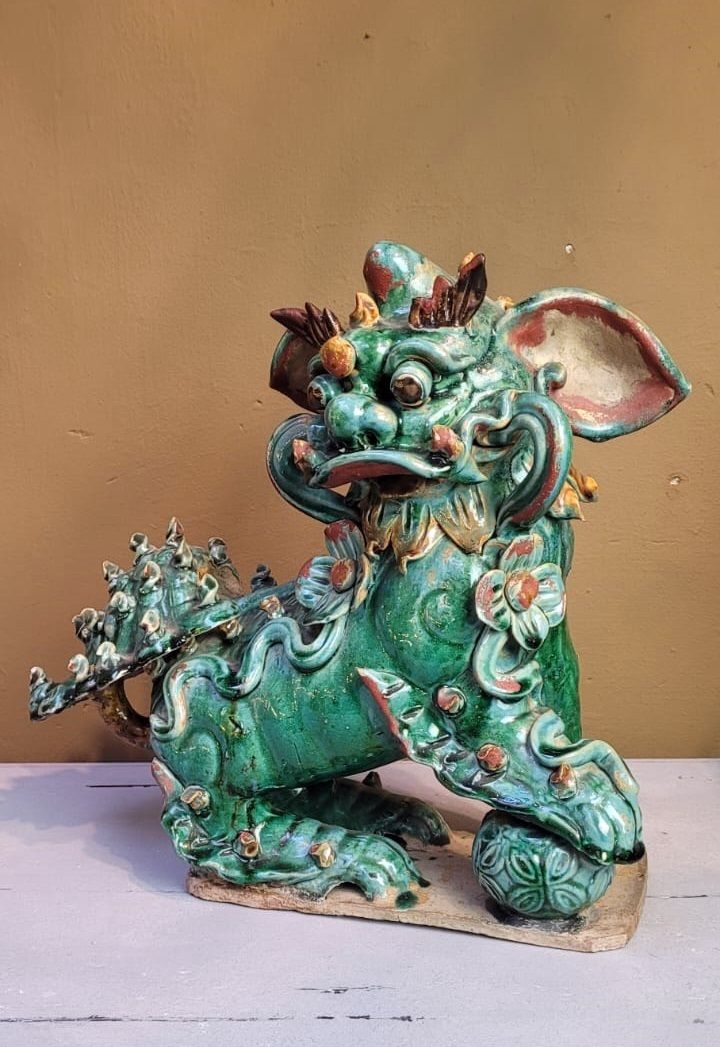photo furniture Pair Of Glazed Ceramic Foo Dogs   First Half Of The 20th Century