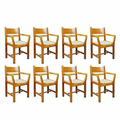 Set Of 8 Pine And Rope Chairs   Denmark 1980'