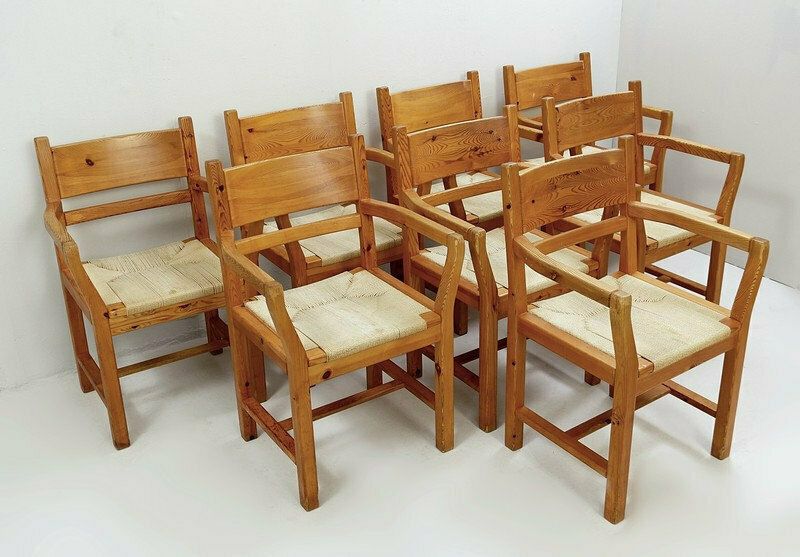 photo furniture Set Of 8 Pine And Rope Chairs   Denmark 1980'