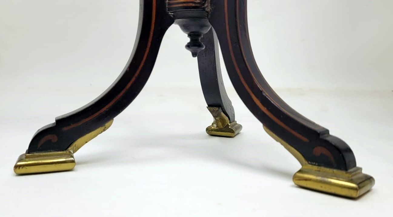 Pair Of Mahogany Marquetry Candlesticks   Tripod Base   Gilded Bronze Shoes photo furniture