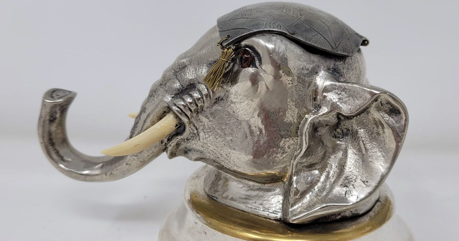 Beautiful Inkwell   Elephant Head In Silver Metal