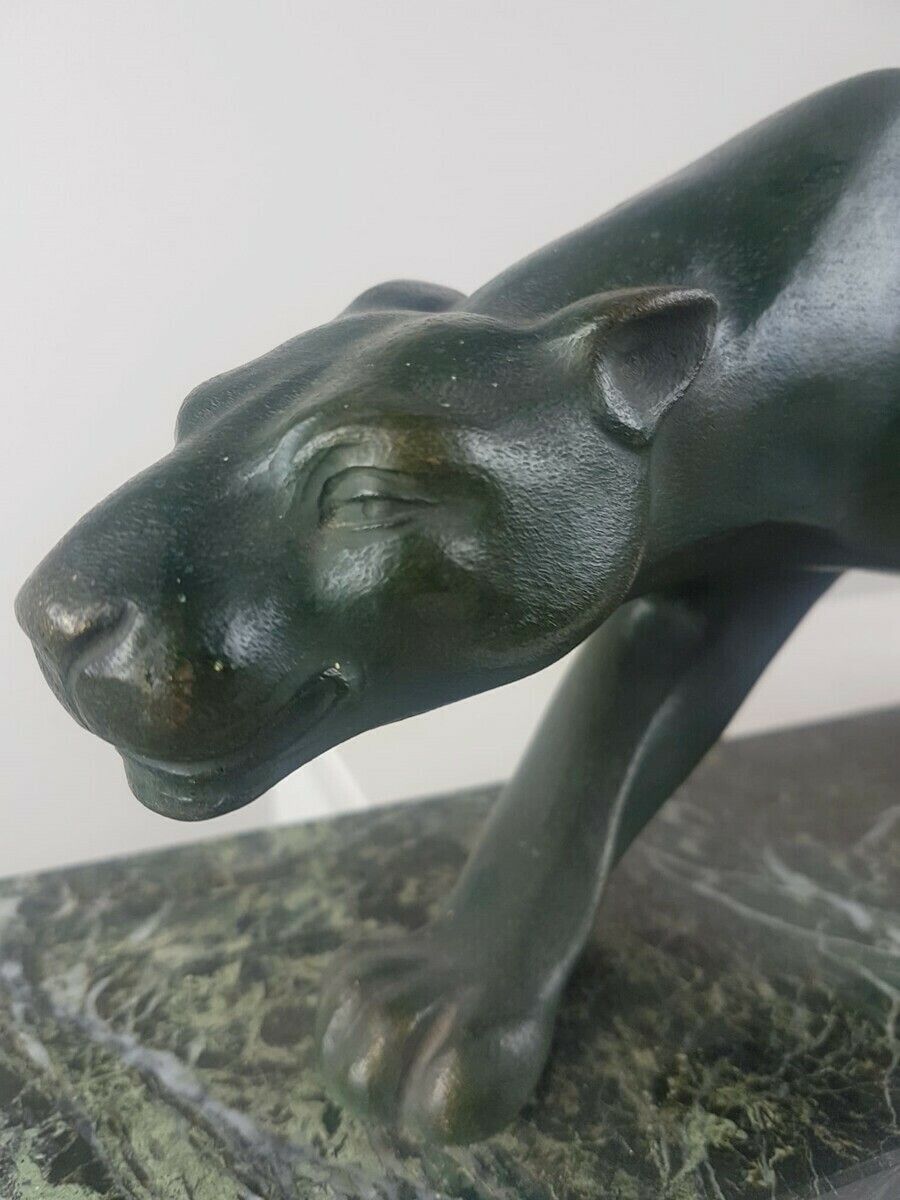 Bronze Lioness With Green Patina On Marble Base   Signed Secondo   Circa 1930 photo buy