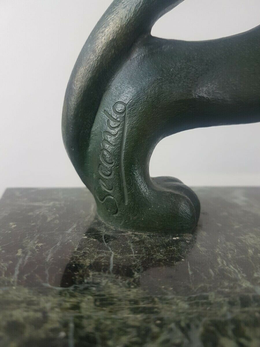 photo furniture Bronze Lioness With Green Patina On Marble Base   Signed Secondo   Circa 1930