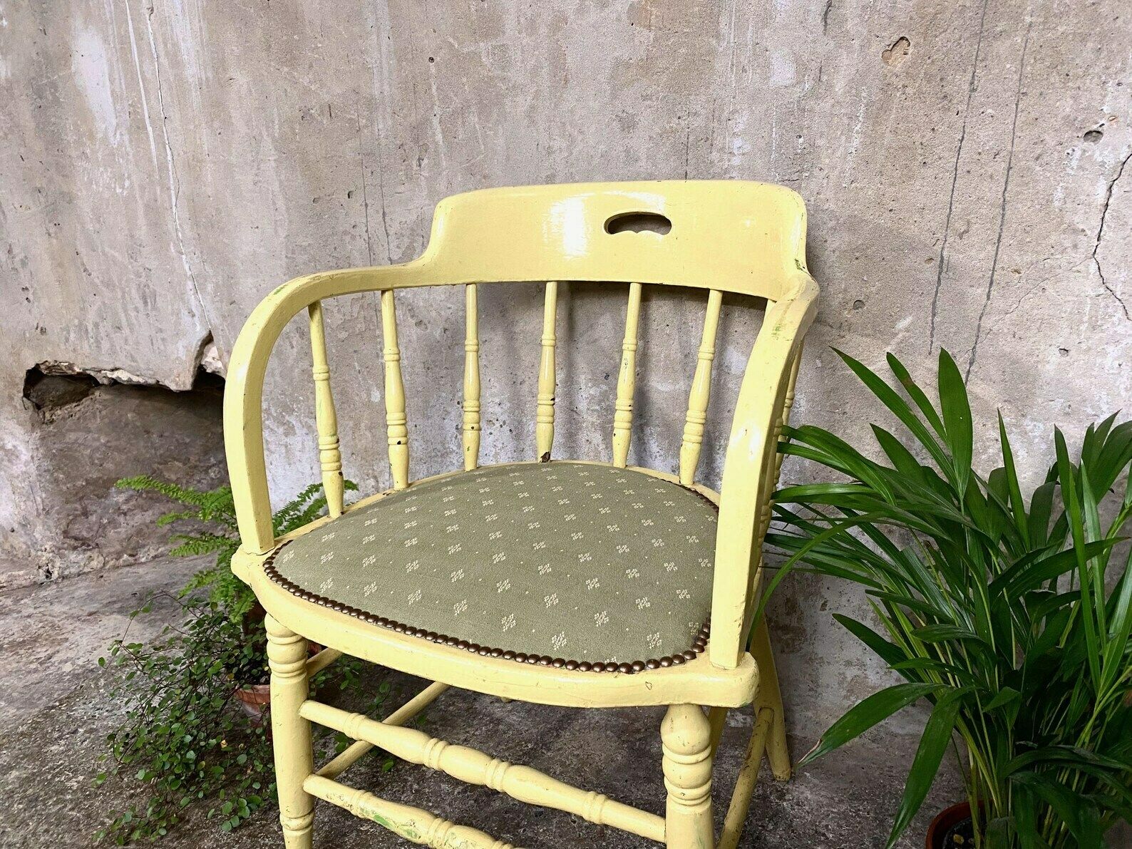 Antique Painted Wooden Chair   Professionally Upholstered photo 95.0