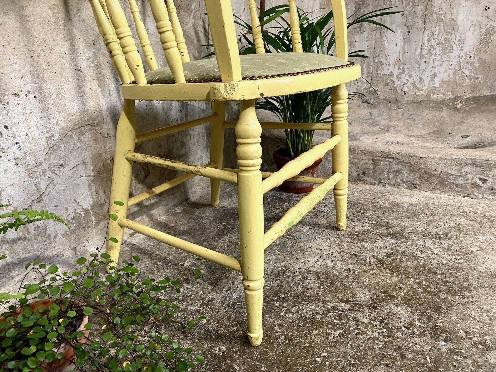 Antique Painted Wooden Chair   Professionally Upholstered photo vintage
