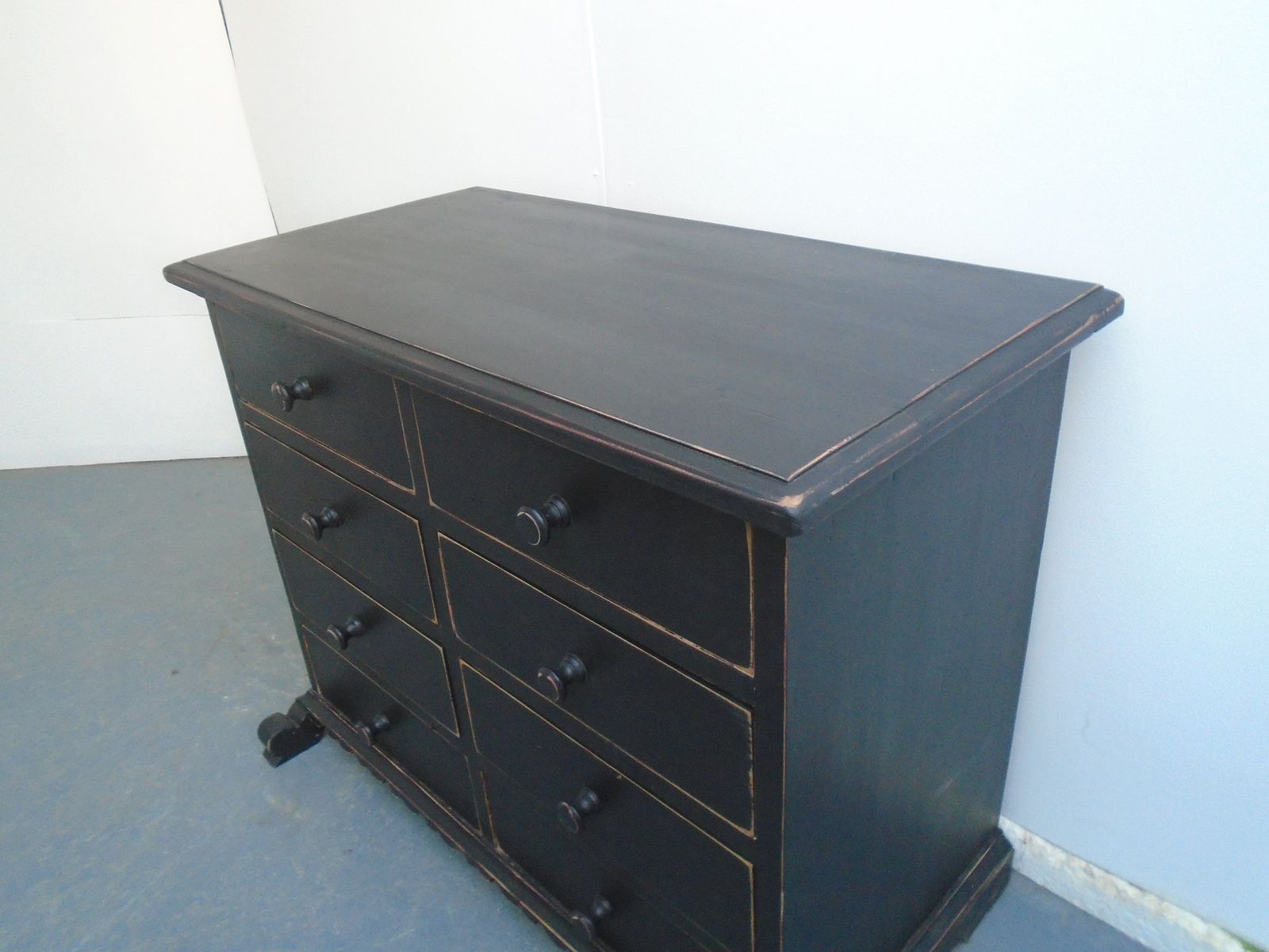 A Low & Wide Painted Black Victorian Pine 8 Drawer Chest Of Drawers photo 795.0