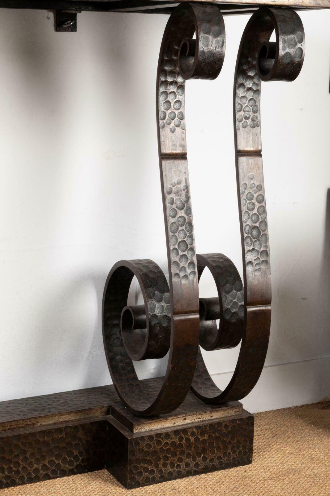 An Big Art Deco Console Table, 1930, In Wrought Iron With Marble Top. photo furniture
