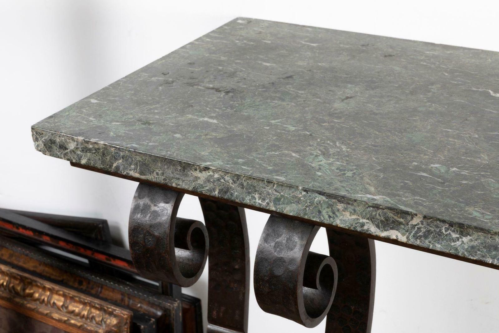 An Big Art Deco Console Table, 1930, In Wrought Iron With Marble Top. photo vinterior