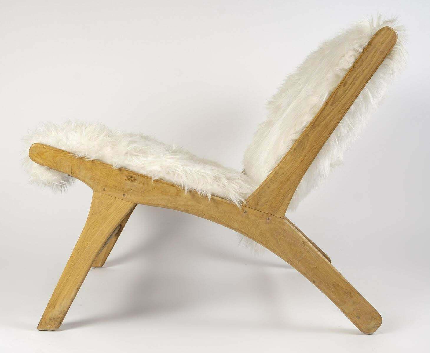 Pair Of Armchairs By Olivier Schrijver In White Synthetic Fur And Natural Wood. photo Furniture