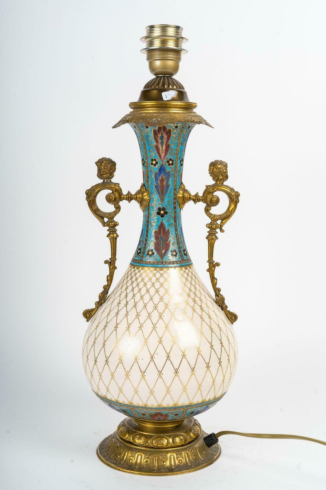 Porcelain And Gilt Brass Lamp, German Work, 19th Century, Napoleon III Period. photo vinterior