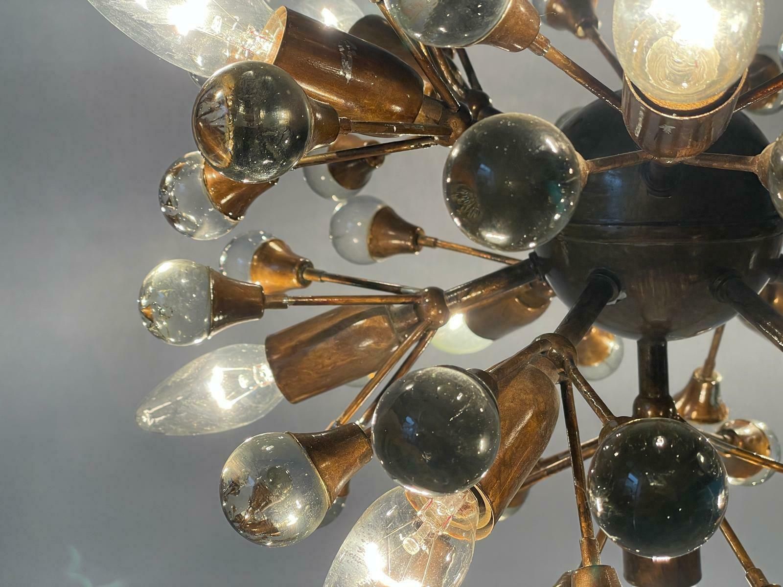 Wonderful 13 Armed Brass And Crystal Glass Atomic Chandelier By Vereinigte Werkstätten München, 1960s, Germany photo vintage