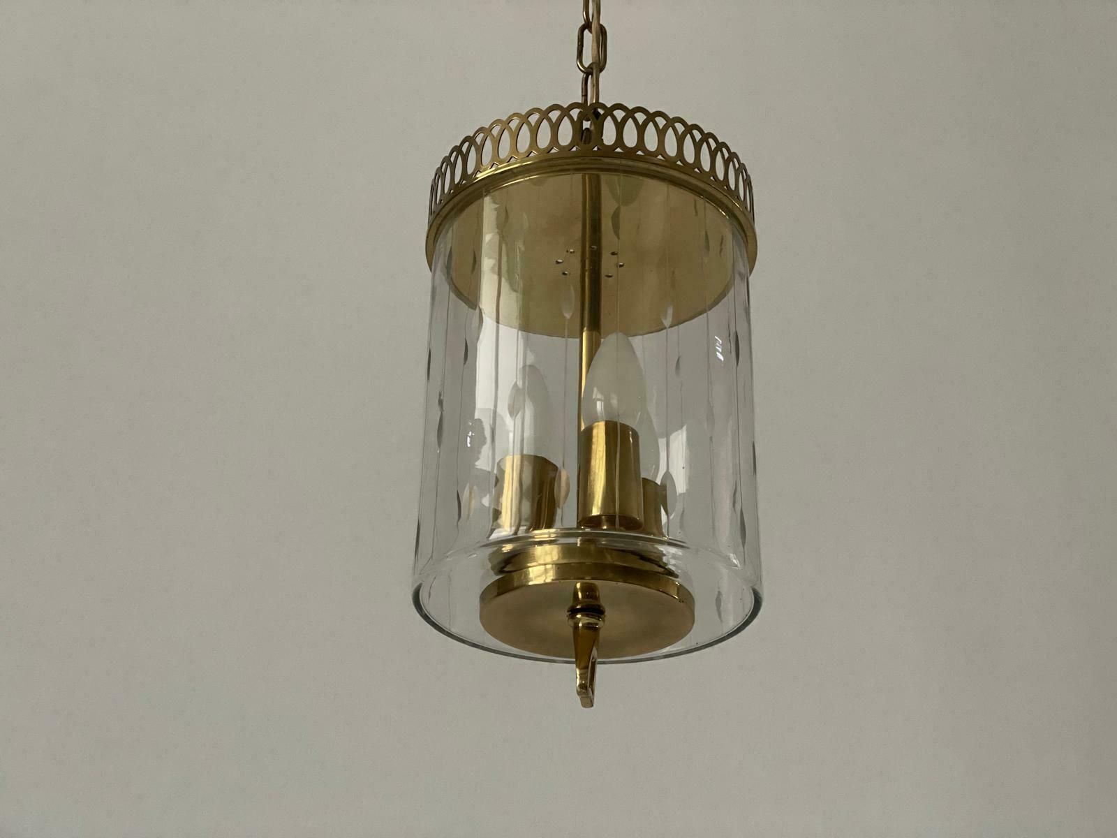 Italian Lantern Style Art Deco Glass And Brass Ceiling Lamp, 1950s, Italy photo buy