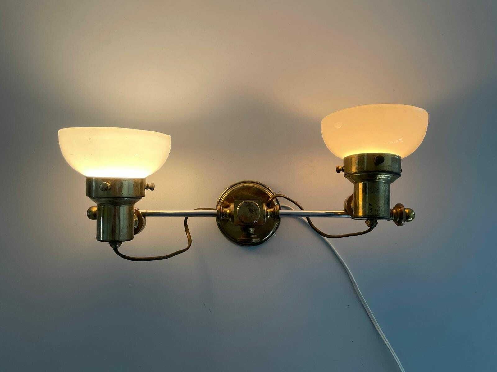 Mid Century Modern 2 Head Opaline Glass And Brass Wall Lamp, 1960s, Italy photo furniture