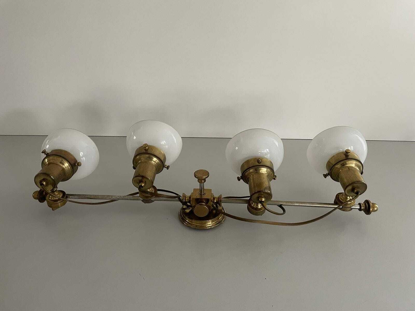 Mid Century Modern 4 Head Opaline Glass And Brass Wall Lamp, 1960s, Italy