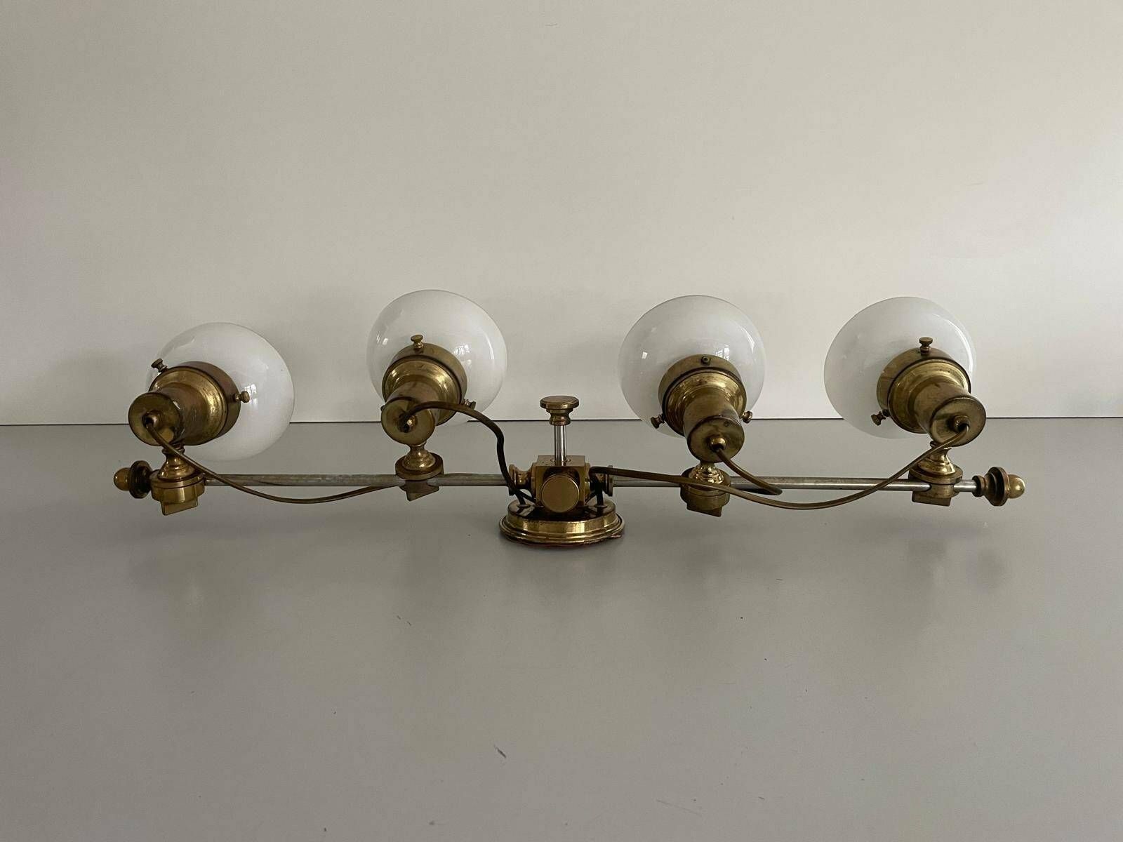 Mid Century Modern 4 Head Opaline Glass And Brass Wall Lamp, 1960s, Italy photo for sale