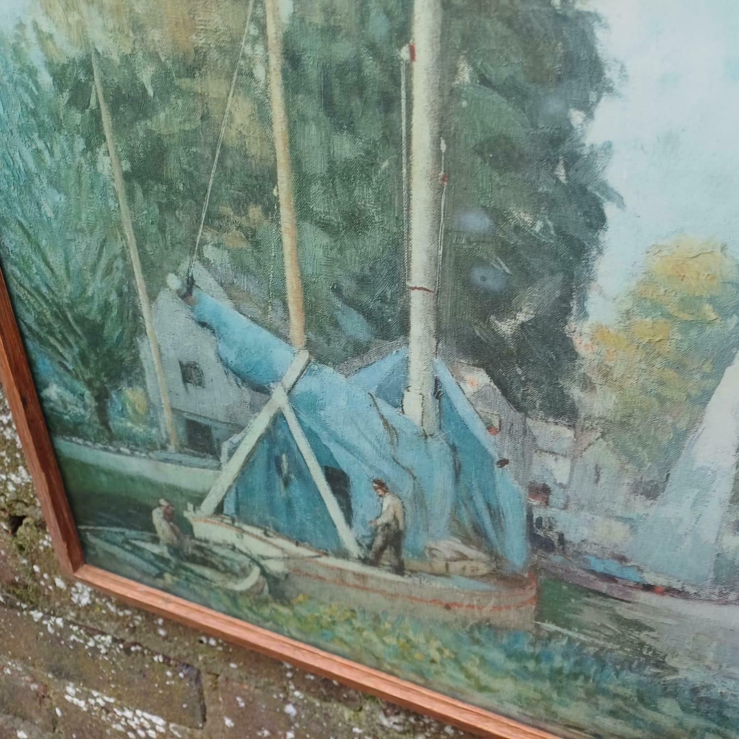 Peaceful Waters   Retro Large Print Of Sailing Boats In Super Wooden Retro Glazed Frame   58.5cm X 49cm photo vinterior