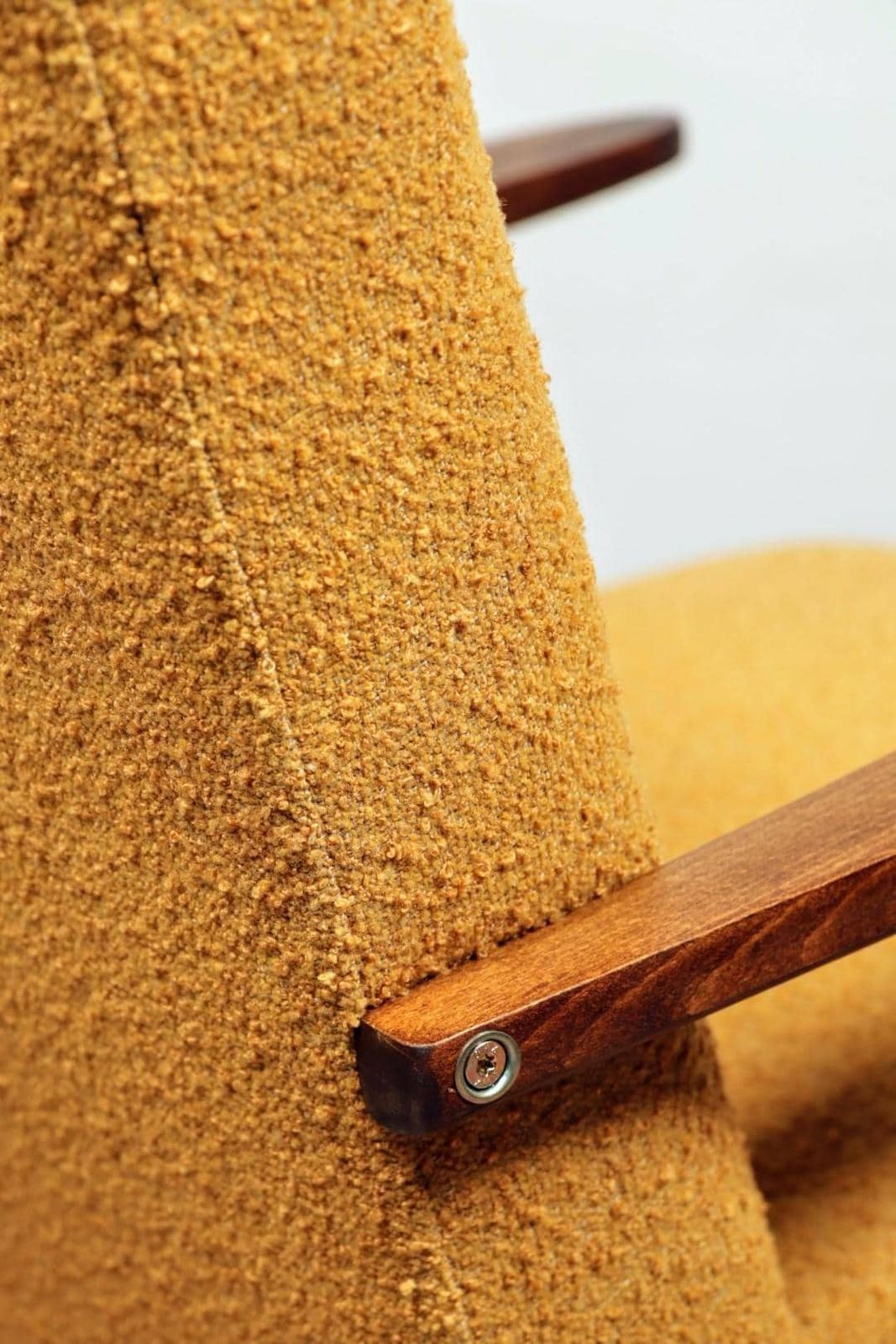 Mid   Century Armchair Yellow Color Boucle Scandinavian Design Wooden Lounge Chair photo 399.0