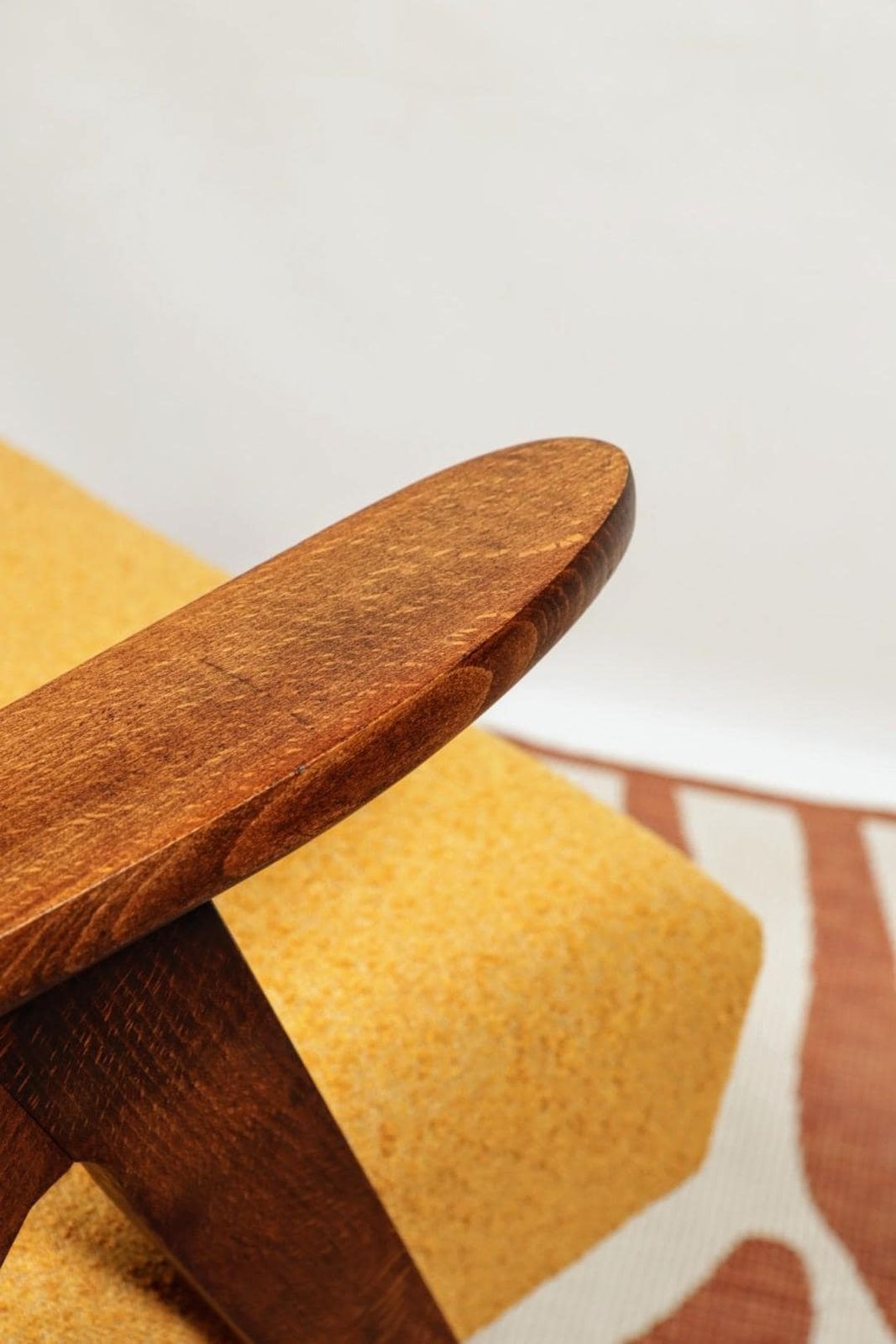photo for sale Mid   Century Armchair Yellow Color Boucle Scandinavian Design Wooden Lounge Chair