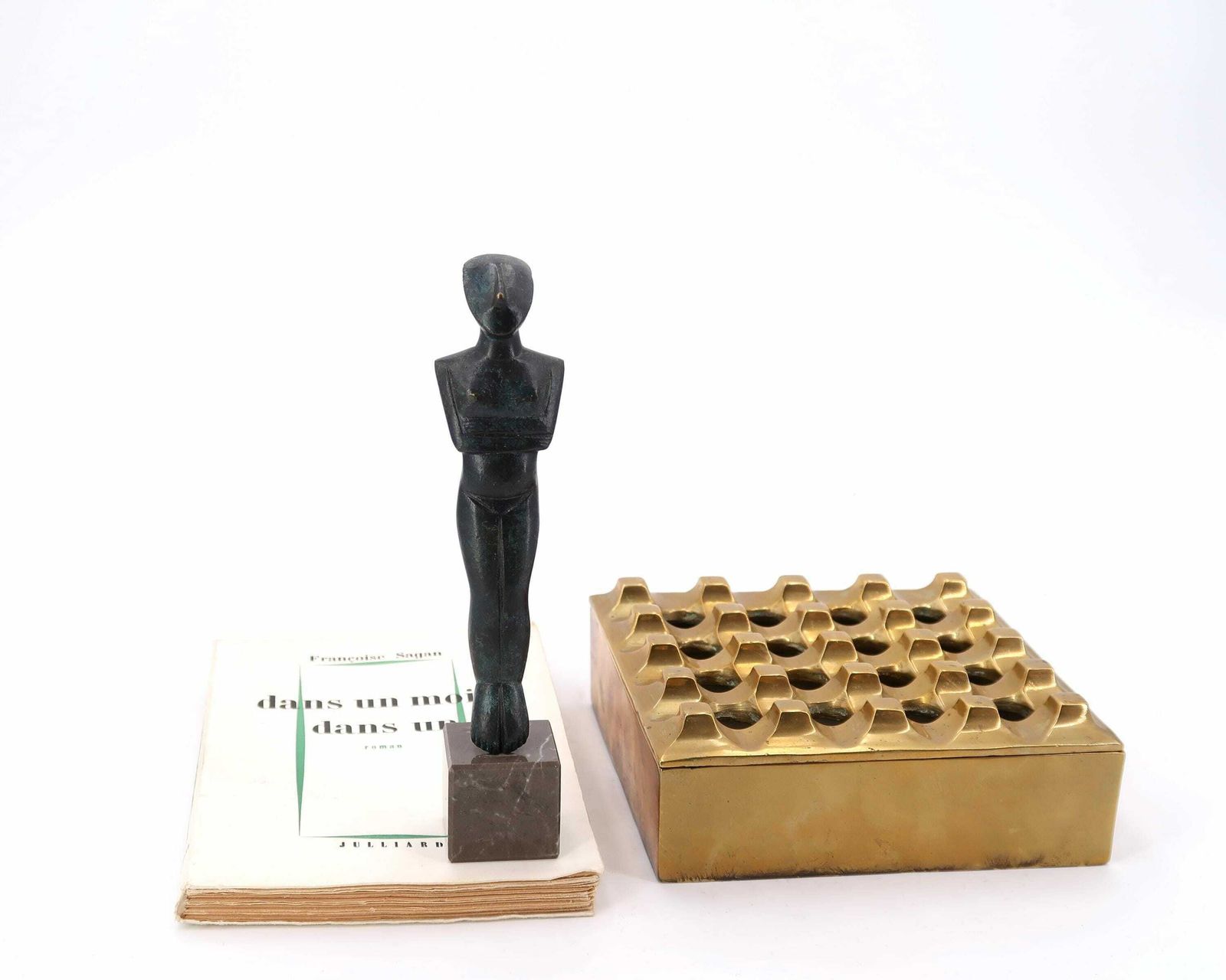 Cycladic Idol Sculpture, Bronze And Grey Marble, 1970s / Statue, Figurine, Greece Greek, Paperweight, The Cyclades photo for sale
