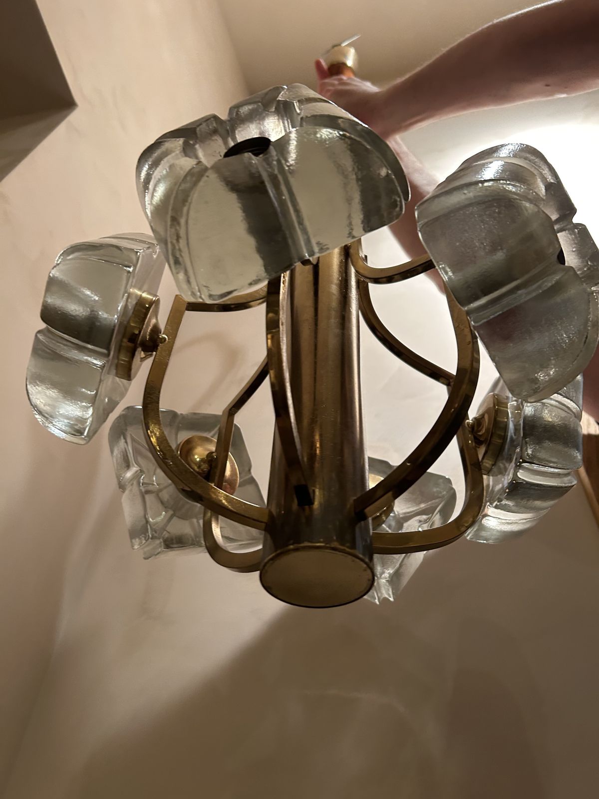Kalmar Vintage Glass Flowers & Brass Chandelier, 1970`s Ca, Austrian photo vintage