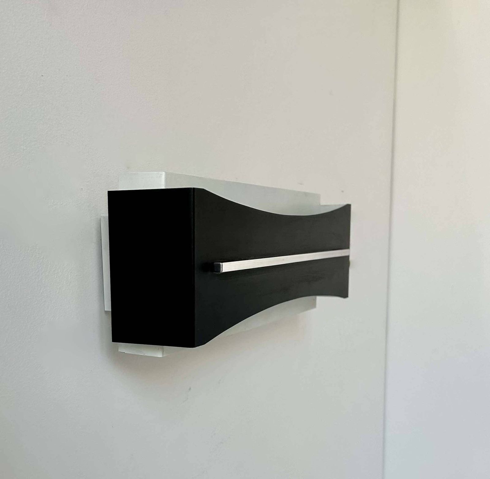 Vintage Modernist Wall Lamp, Black, White And Chrome, France 1960 photo vinterior